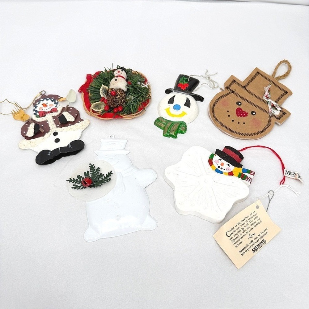 Snowman Themed Ornament Lot Mixed Media Vintage Christmas Tree Holiday Decor